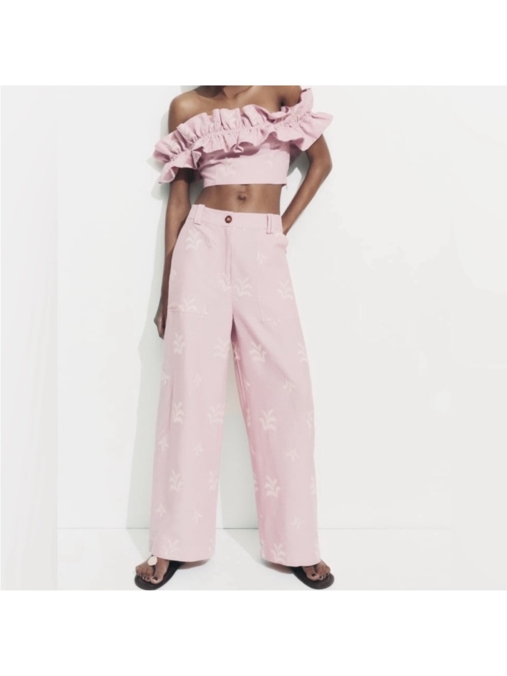 Zara Pale Pink Wide Leg High-Rise Pants